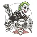 A playful and mischievous Harley Quinn and Joker duo tattoo with a laugh now cry later theme tattoo design idea