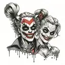 A playful and mischievous Harley Quinn and Joker duo tattoo with a laugh now cry later theme tattoo design idea
