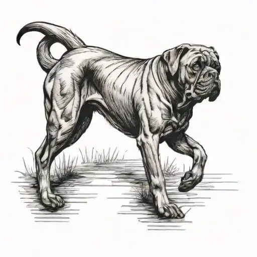 shilouette of woman walking a French mastiff   tattoo design idea