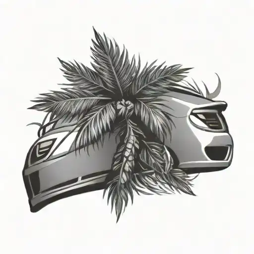 porsche, laurel wreath, palm tree tattoo design idea