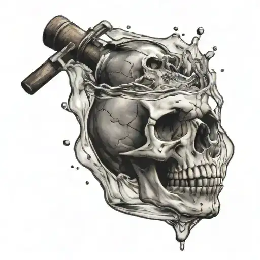 small sized skull drowned in the glass full of whiskey tattoo design idea