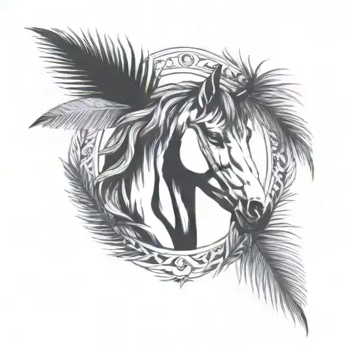 laurel wreath with horse head and palm tree inside  tattoo design idea