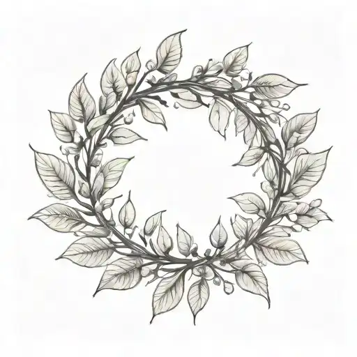 laurel wreath. simple, elegant laurel wreath with thin, delicate leaves. branches should meet at the bottom tattoo design idea