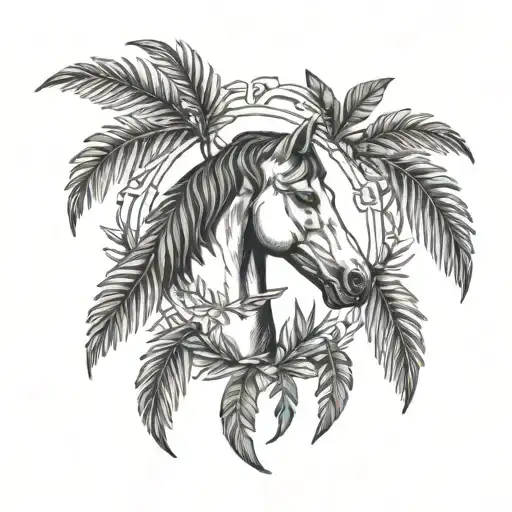 laurel wreath with horse head and palm tree inside  tattoo design idea