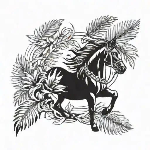 laurel wreath with porsche horse and palm tree inside  tattoo design idea