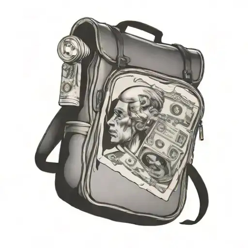 muscle, backpack, dollar bill, vision tattoo design idea