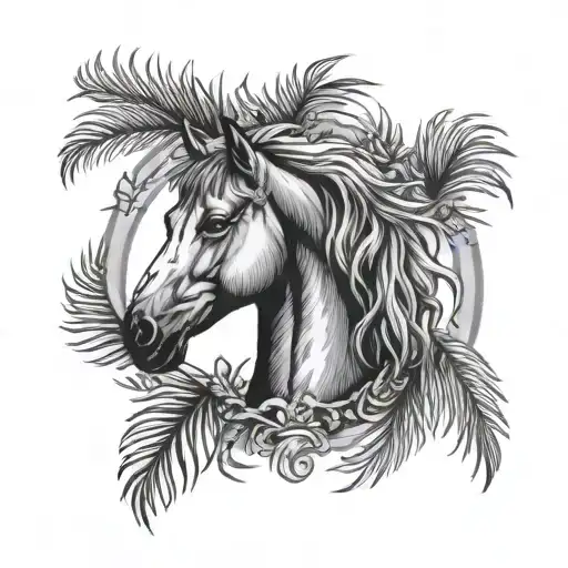 Laurel Wreath With Horse Head And Palm Tree tattoo design idea