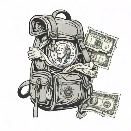 muscle, backpack, dollar bill, vision tattoo design idea