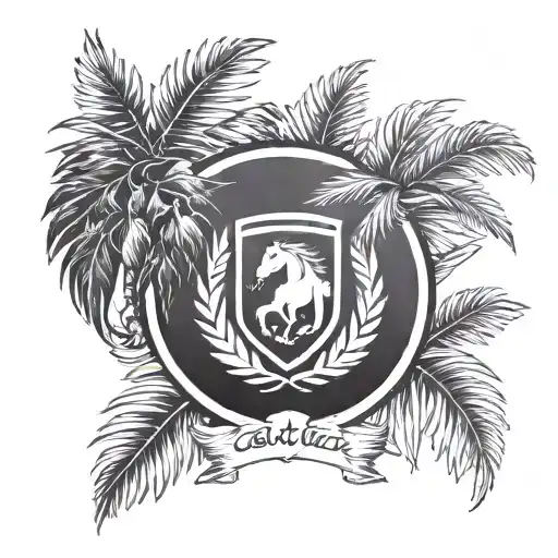 laurel wreath with horse head and palm tree inside  tattoo design idea