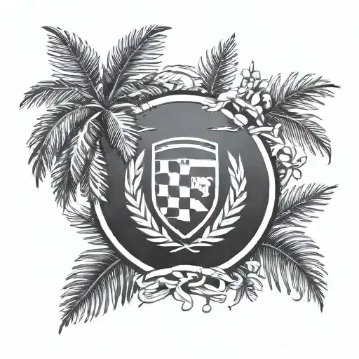 laurel wreath with porsche logo and palm tree inside  tattoo design idea