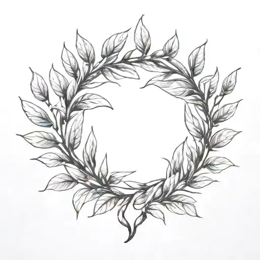 laurel wreath. simple, elegant laurel wreath with thin, delicate leaves. branches should not touch at the top tattoo design idea