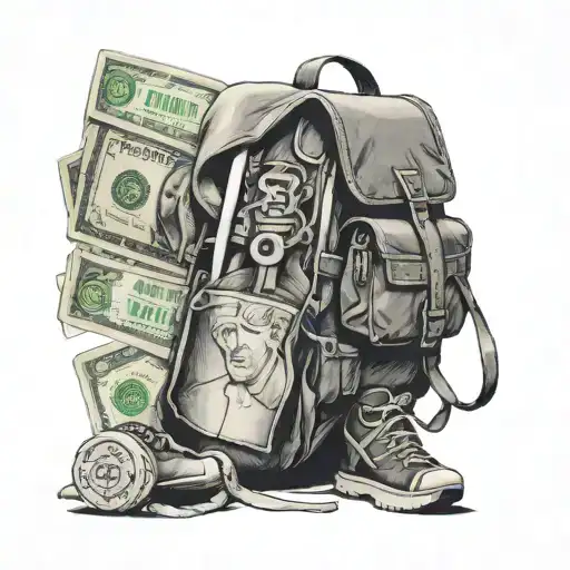 strength, backpack, dollar bill, vision tattoo design idea