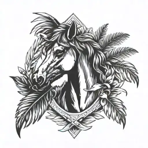 Laurel Wreath With Horse Head And Palm Tree tattoo design idea