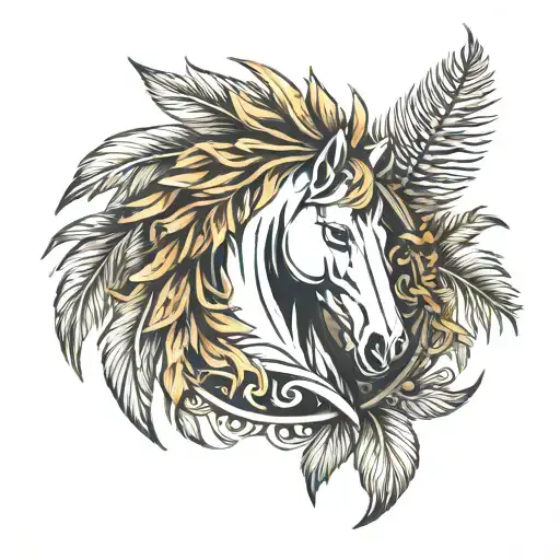 Laurel Wreath With Horse Head And Palm Tree tattoo design idea