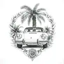 laurel wreath, porsche, palm tree tattoo design idea