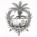 laurel wreath, porsche, palm tree tattoo design idea