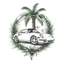 laurel wreath, porsche, palm tree tattoo design idea