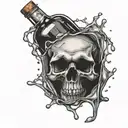 small sized skull drowned in the glass full of whiskey tattoo design idea