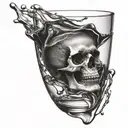 small sized skull drowned in the glass full of whiskey tattoo design idea