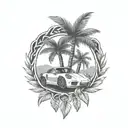 laurel wreath, porsche, palm tree tattoo design idea