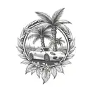 laurel wreath, porsche, palm tree tattoo design idea