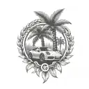 laurel wreath, porsche, palm tree tattoo design idea