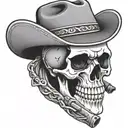 skull with a cowboy hat and bandana and pistol tattoo design idea