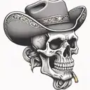 skull with a cowboy hat and bandana and pistol tattoo design idea