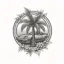 laurel wreath, porsche, palm tree tattoo design idea