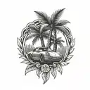 laurel wreath, porsche, palm tree tattoo design idea