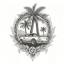 laurel wreath, porsche, palm tree, eye tattoo design idea