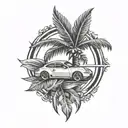 laurel wreath, porsche, palm tree, eye tattoo design idea