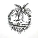 laurel wreath, porsche, palm tree, eye tattoo design idea
