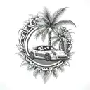laurel wreath, porsche, palm tree, eye tattoo design idea