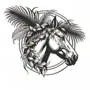 laurel wreath with horse head and palm tree inside  tattoo design idea