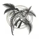 laurel wreath with horse head and palm tree inside  tattoo design idea