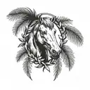 laurel wreath with horse head and palm tree inside  tattoo design idea