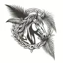 laurel wreath with horse head and palm tree inside  tattoo design idea