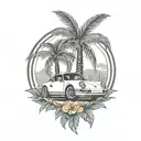 laurel wreath, porsche, palm tree tattoo design idea