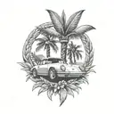 laurel wreath, porsche, palm tree tattoo design idea