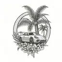 laurel wreath, porsche, palm tree tattoo design idea