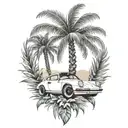 laurel wreath, porsche, palm tree tattoo design idea