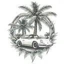 laurel wreath, porsche, palm tree tattoo design idea