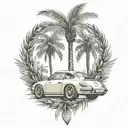 laurel wreath, porsche, palm tree tattoo design idea