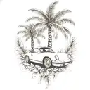laurel wreath, porsche, palm tree tattoo design idea