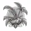 porsche, laurel wreath, palm tree tattoo design idea
