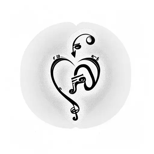 Black, white background, G clef, bass clef, microphone, shape of a heart, small tattoo design idea