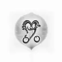 Black drawing, white background, G clef, bass clef, microphone, shape of a heart, small tattoo design idea