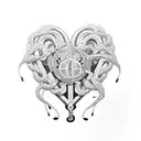 Black drawing, white background, G clef, bass clef, microphone, shape of a heart, small tattoo design idea