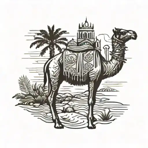 A camel in an israeli oasis tattoo design idea